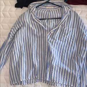 blue and white striped button up